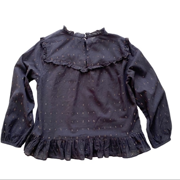Joie Black & Metallic Ruffle Long Sleeve Gianella Blouse Semi Sheer Size S - Picture 6 of 12